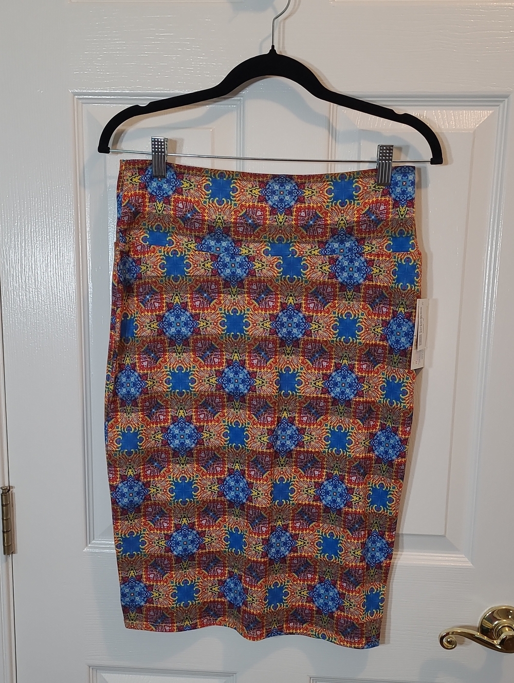 LuLaRoe Blue & Multi-Color Geometric Pencil Skirt - Size M